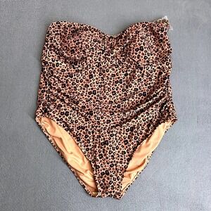Shade & Shore Swimsuit Womens 22 Brown Leopard One Piece Tummy Control Strapless